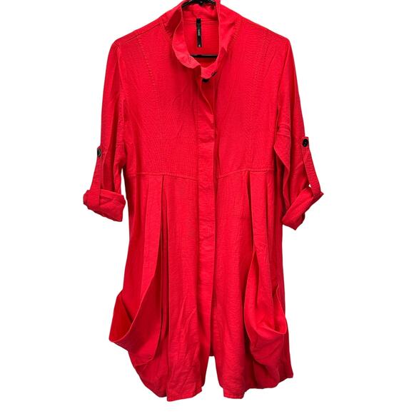 I.C. by Connie K Red Tunic Roll Tab Flare Side Med - Picture 1 of 11